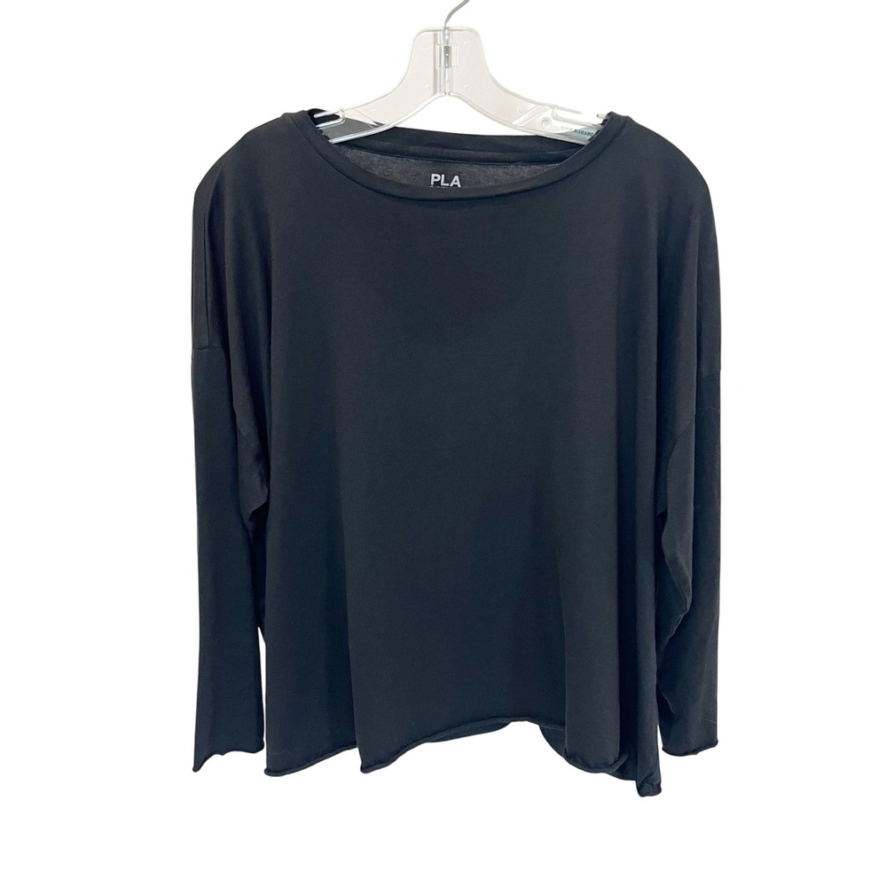 Planet by Lauren G Black Pima Cotton Boxy Lagenlook Long Sleeve Top - One Size